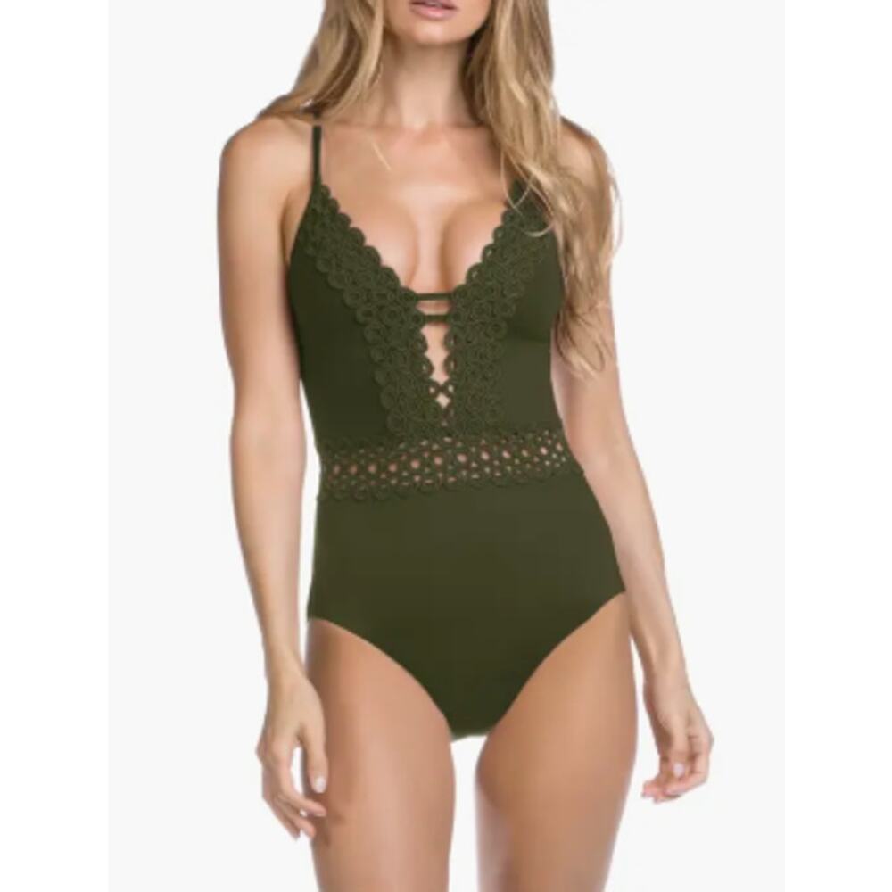 Becca by Rebecca Swimsuit Siren Cut Out One Piece Green Resort Vacation Boho